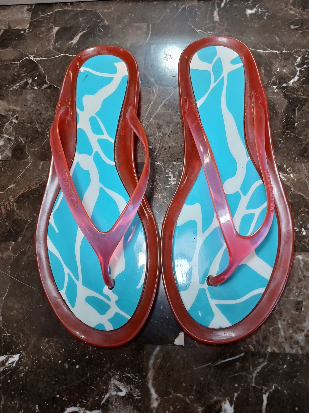 kate spade Pink Jelly Strap Sandals with Turquoise Patterned Footbed